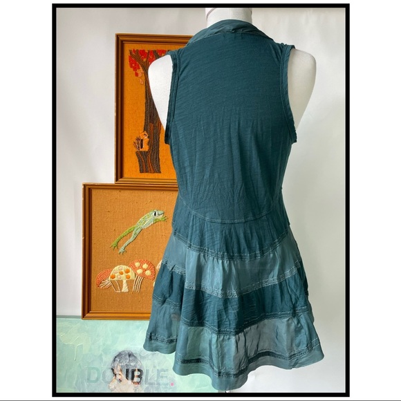 Anthropologie Silk Layers Tiered Tunic Top Sleeveless Tank Teal Blue Green Large - Picture 2 of 7